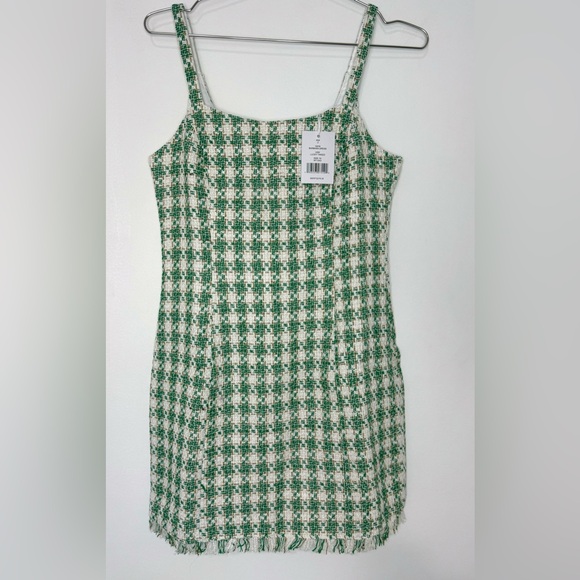 Walter Baker NWT Fringe Trim Lucky Green Tweed Mini Dress - Picture 3 of 6